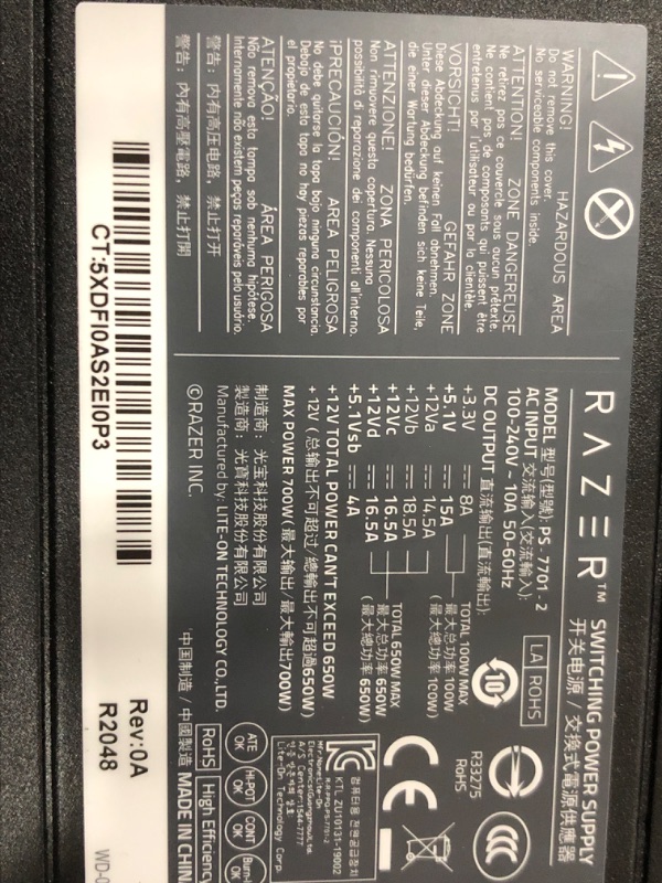 Photo 3 of **PARTS ONLY DOES NOT TURN ON** Razer Core X Chroma Aluminum External GPU Enclosure (eGPU): Compatible with Windows & MacOS Thunderbolt 3 Laptops, NVIDIA /AMD PCIe Support, 700W PSU, 4x USB 3.1, 1x Gbit Ethernet, Chroma RGB, Black
