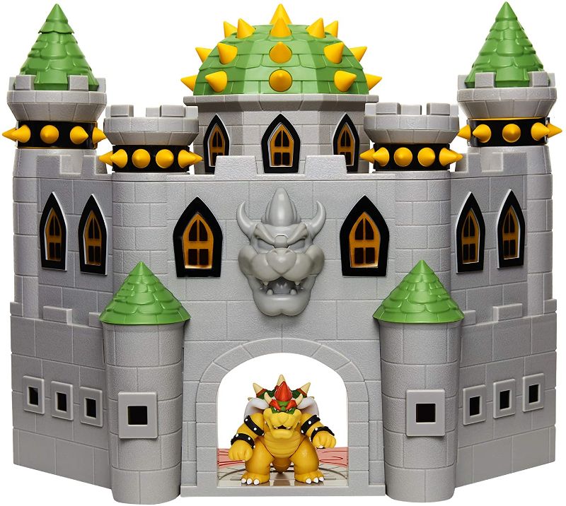 Photo 1 of **bottom of the castle is broken - missing Bowser** Super Mario 400204 Nintendo Bowser's Castle Super Mario Deluxe Bowser's Castle Playset with 2.5" Exclusive Articulated Bowser Action Figure, Interactive Play Set with Authentic In-Game Sounds
