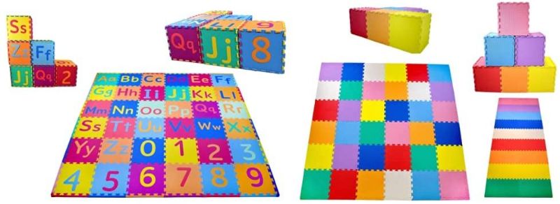 Photo 1 of KC Cubs Soft & Safe Educational ABC Alphabet EVA Play Foam Mat & Soft & Safe EVA Play Foam Mat, 36 Tiles, 9 Colors, 11.5” x 11.5”, 54 Borders
