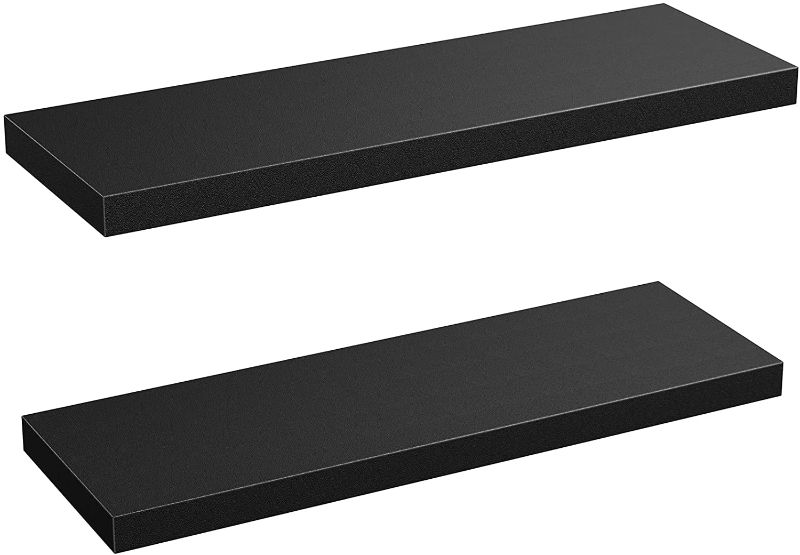 Photo 1 of **missing hardware** AMADA HOMEFURNISHING Floating Shelves, Wall Mounted Shelves with Invisible Brackets Set of 2, Black Shelves 23.6 in W x 9.3 in D x 1.5 in H - AMFS05
