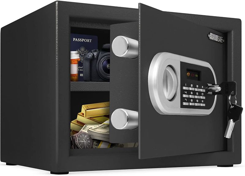 Photo 1 of **doesnt unlock with key** ISLANDSAFE Digital Fireproof Small Safe caja fuerte Security Money Safes Electronic Lock Safes 0.5 Cuft Lock Box with Keypad for Cash Jewelry Home, Hotel, Dorm, Office,(0.5cuft Black)
