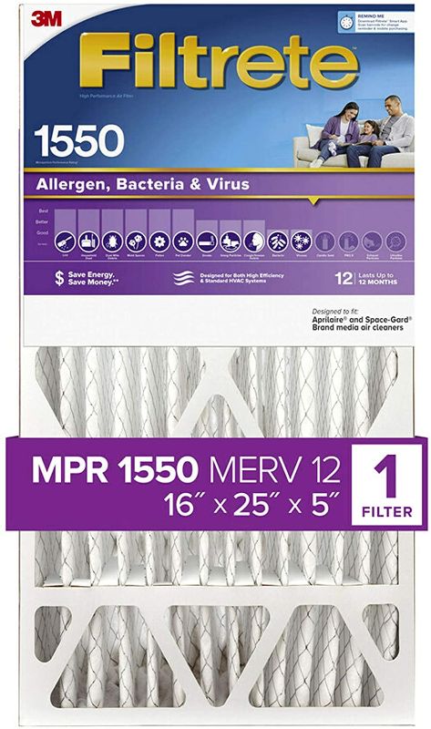 Photo 1 of **stock photo size is wrong** Filtrete 16x25x4, AC Furnace Air Filter, MPR 1550 DP, Healthy Living Ultra Allergen Deep Pleat, 1-Pack (actual dimensions 15.75 x 24.13 x 4.88)
