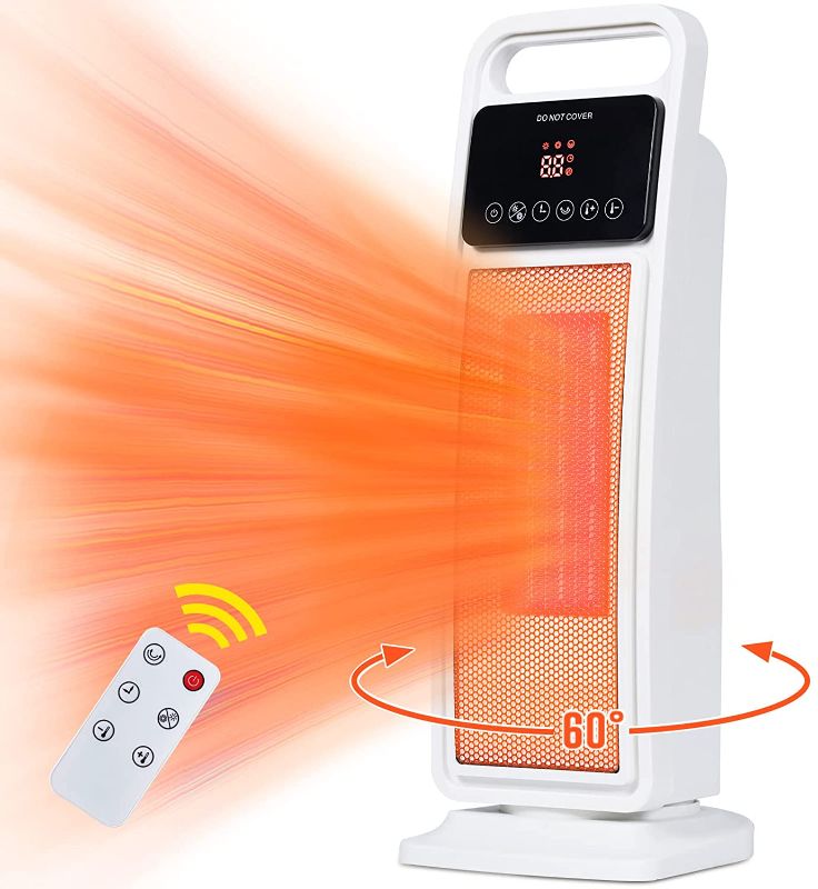 Photo 1 of **PARTS ONLY -  DOESNT TURN ON** Space Heater for Indoor Use, Sunday Living Portable Tower Heater, Electric Ceramic Heater with Remote, Thermostat, Oscillation, Digital Display, 1500W/1000W Heating, Tip-Over & Overheating Protection, 12H Timer, Personal H