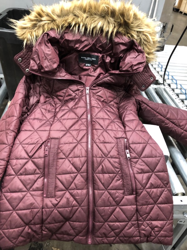 Photo 2 of (women's size small)
Marc New York by Andrew Marc womens Chevron Quilted Down Jacket with Removable Faux Fur Hood
