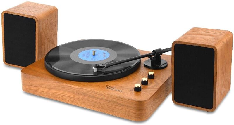 Photo 1 of *PARTS ONLY*
Voksun 3-Speed Precision Turntable with Dual 15 Watt Speakers, High Fidelity Vinyl Record Player with Magnetic Cartridge, Belt-Drive, Bluetooth, Natural Walnut
