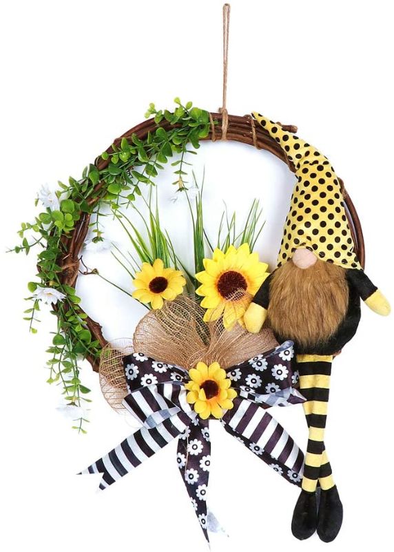 Photo 1 of *missing a couple sunflowers*
S-DEAL 15Inch Artificial Wreath Bumble Bee Gnome Wreath with Sunflowers for Front Door Hanging Wall Window Home Decorations
