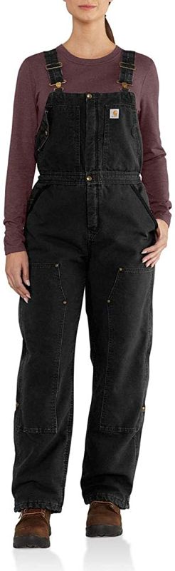 Photo 1 of *OVERALLS COVERED WITH ANIMAL HAIR*
\Carhartt Women's Weathered Duck Wildwood Bib Overalls (Regular and Plus Sizes), black, XX-Large Tall
