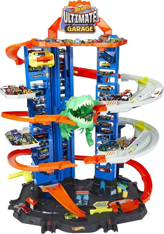 Photo 1 of Hot Wheels City Robo T-Rex Ultimate Garage, Multi-level Multi-Play Mode, Stores 100 Plus 1:64 Scale Cars, Gift Idea for Kids 3 and Older
