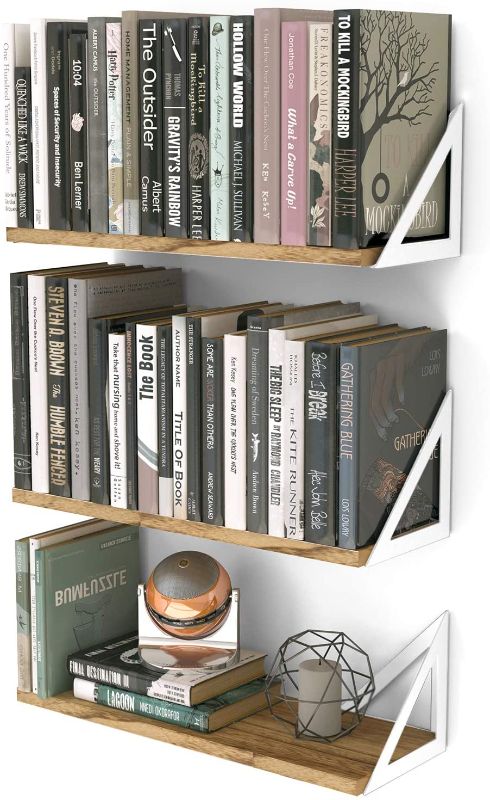 Photo 1 of *missing one shelf*
Wallniture Minori Floating Shelves for Wall Storage, Floating Bookshelf Set of 3, Natural Wood Wall Shelves with White Brackets
