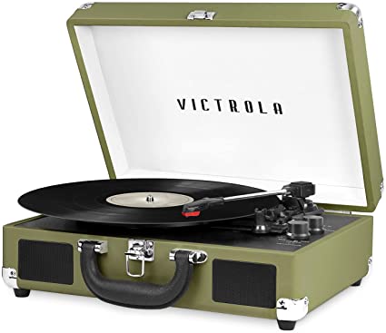 Photo 1 of Victrola Vintage 3-Speed Bluetooth Portable Suitcase Record Player with Built-in Speakers | Upgraded Turntable Audio Sound| Includes Extra Stylus | Green Olive
