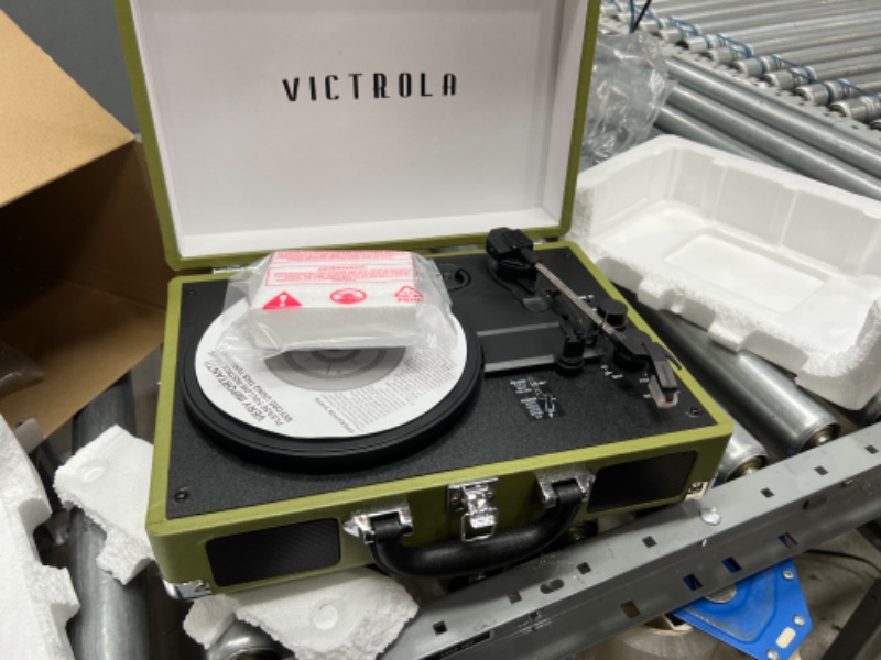 Photo 2 of Victrola Vintage 3-Speed Bluetooth Portable Suitcase Record Player with Built-in Speakers | Upgraded Turntable Audio Sound| Includes Extra Stylus | Green Olive
