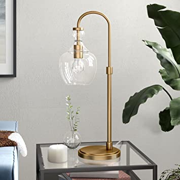 Photo 1 of Henn&Hart 27" Tall Arc Table Lamp with Glass Shade in Brushed Brass/Clear
