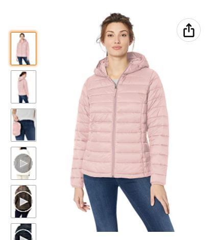 Photo 1 of Amazon Essentials Women's Lightweight Long-Sleeve Full-Zip Water-Resistant Packable Hooded Puffer Jacket