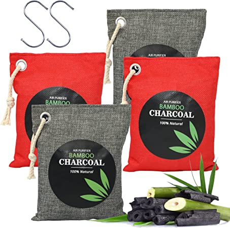 Photo 1 of Charcoal Bags Odor Absorber, Bamboo Charcoal Air Purifying Bag 4 Pack (4x200g). Nature fresh air purifier bags and Deodorizer for Closet, Bathroom and Shoe, QTY; 2 Sets 