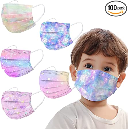 Photo 1 of Colorful Kids Disposable Face Mask Childrens 5Ply Protective Breathable Kids Face Mask Boys Girls Outdoor School 100pcs Including an 4pcs Clear Window Face Masks QTY: 5 Packs