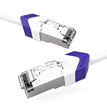 Photo 1 of iSelek Cat.7 STP Snagless RJ45 Network Ethernet Cable, Internet Ultra Slim Stranded Shielded LAN Wires, High Speed Networking Computer Patch Cord (30 Feet (1 Pc/Bag), White-Blue)