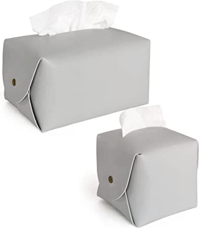 Photo 1 of GL.May 2 Pack Grey Tissue Box Cover, Pu Leather Square Tissue Box Holder ,Modern Style Tissue Box Organizer for Home, Car, Hotel, Office (Grey-2Pack)