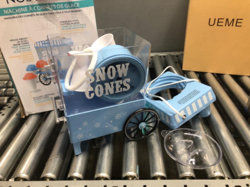 Photo 2 of **INCOMPLETE**
Nostalgia SCM525BL Vintage Countertop Snow Cone Maker Makes 20 Icy Treats, Includes 2 Reusable Plastic Cups & Ice Scoop – Blue
