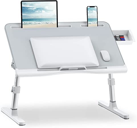 Photo 1 of Potuopy Laptop Desk for Bed, Laptop Bed Desk, Adjustable Laptop Desk with Storage Drawer, Foldable Laptop Desk for Working, Writing, Drawing (X-Large, Gray)