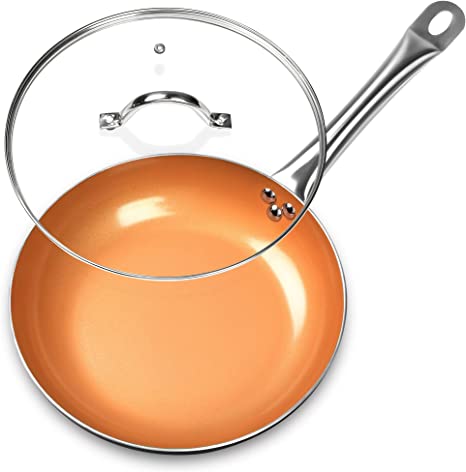 Photo 1 of 10 Inch Frying Pan with NO LID Nonstick Copper Frying Pan with Ceramic Coating, Nonstick Skillet with Lid, 10 Inch Fry Pan, Induction Compatible Copper Pan