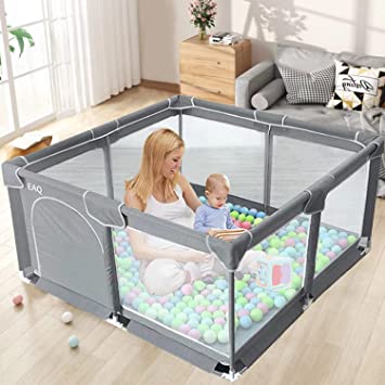 Photo 1 of EAQ Baby Playpen, Large Baby Playard,Indoor & Outdoor Kids Activity Center with Anti-Slip Base, Sturdy Safety Play Yard with Super Soft Breathable Mesh, Kid's Fence for Infants Toddlers (50"x50")