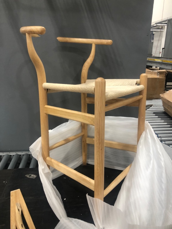 Photo 1 of ***DAMAGED*** Amazon Brand – Stone & Beam Wishbone Counter-Height Barstool, 35.5"H, Rubberwood, Natural / Natural
