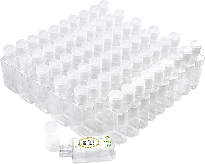 Photo 1 of 100 Pack 2oz Clear Empty Plastic Travel Bottles Bulk, Refillable Travel Size Containers with Flip Cap for Hand Sanitizer, Shampoo, Lotion, Baby Shower
