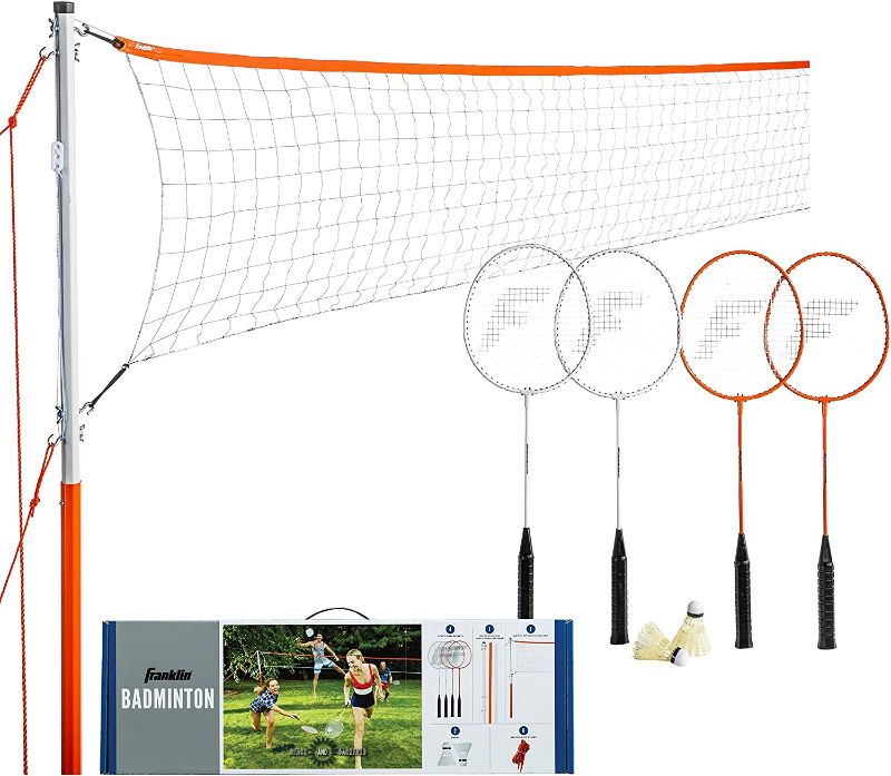 Photo 1 of Franklin Sports Badminton Net Sets - Outdoor Backyard + Beach Badminton Net + Equipment Set - (4) Rackets + (2) Birdies + Portable Net Included
