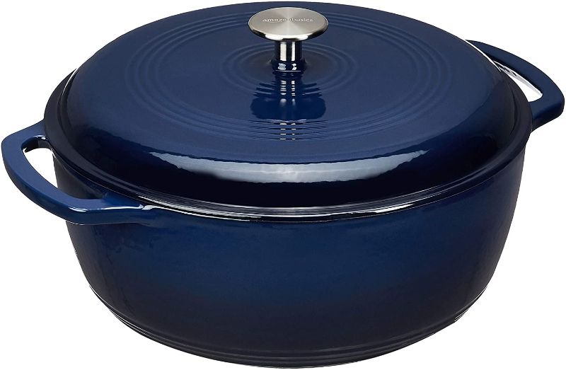 Photo 1 of Amazon Basics Enameled Cast Iron Covered Dutch Oven, 6-Quart, Navy
