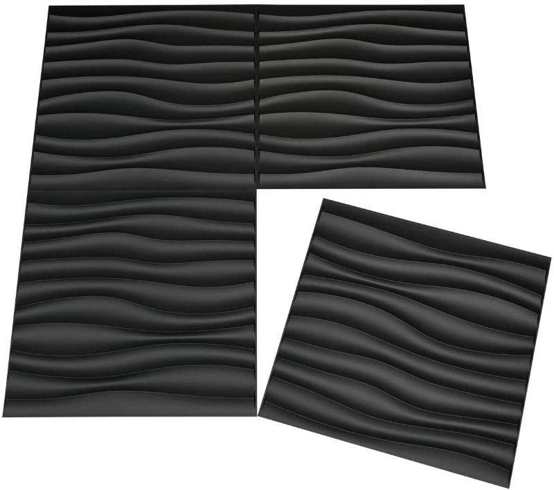 Photo 1 of Art3d PVC Wave Panels for Interior Wall Decor, Black Textured 3D Wall Tiles, 19.7" x 19.7" (12 Pack)
