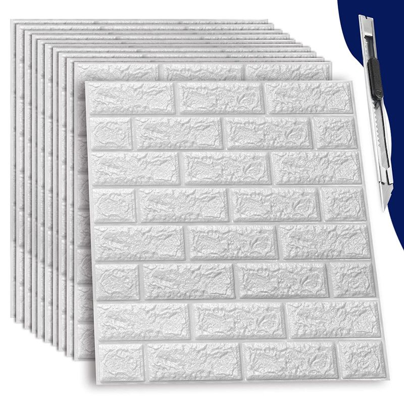 Photo 1 of 30Pcs 3D Wall Panels Peel and Stick Waterproof, Self-Adhesive Foam Faux White Brick Wallpaper for Bedroom, Bathroom, Kitchen, Fireplace
