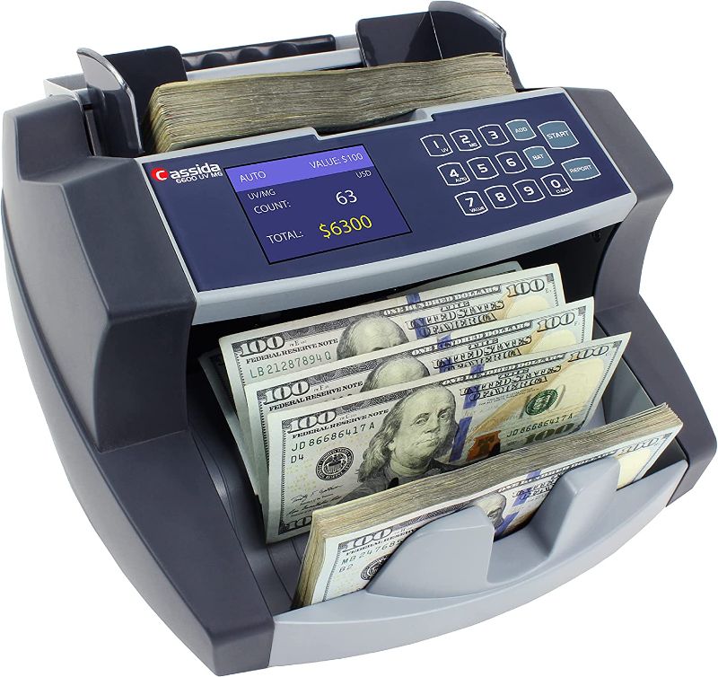 Photo 1 of Cassida 6600 UV/MG – USA Business Grade Money Counter with UV/MG/IR Counterfeit Detection – Top Loading Bill Counting Machine w/ ValuCount™, Add and Batch Modes – Fast Counting Speed 1,400 Notes/Min