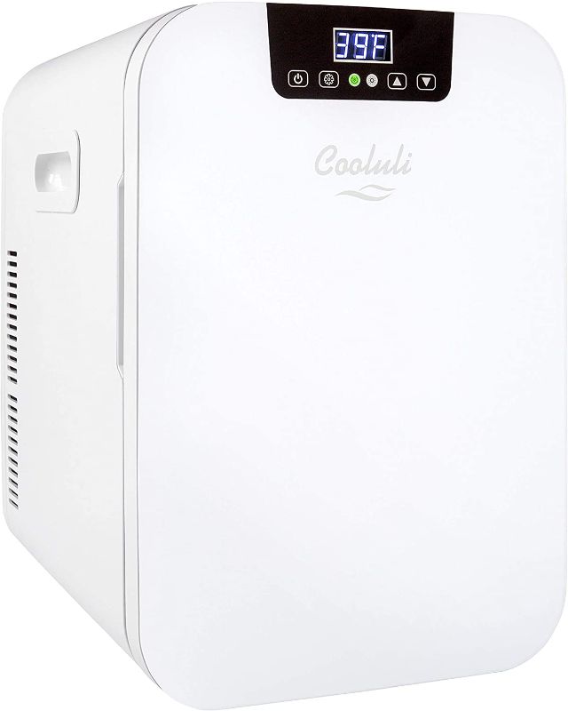 Photo 1 of Cooluli 20L Mini Fridge For Bedroom - Car, Office Desk & College Dorm Room - Glass Front & Digital Temperature Control - 12v Small Refrigerator for Food, Drinks, Skincare, Beauty & Breast Milk (White)
