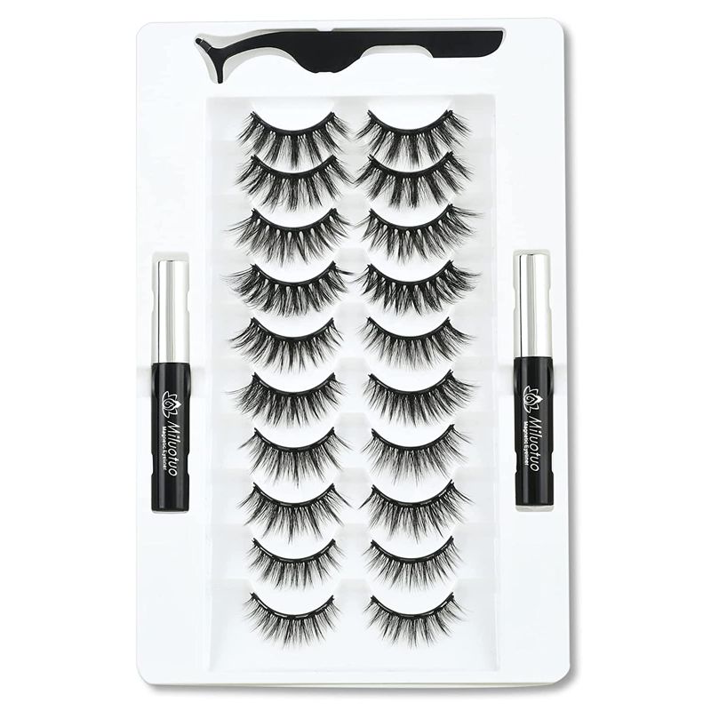 Photo 1 of MILUOTUO 5 Styles Magnetic Eyelashes with Eyeliner Kit, 10 Pairs Different Reusable Magnetic Lashes with 2 Tubes Magnetic Eyeliner and Tweezer, False Eyelashes Natural Look No Glue Needed
