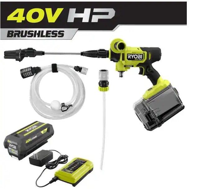 Photo 1 of RYOBI 40-Volt HP Brushless EZClean 600 PSI 0.7 GPM Cold Water Power Cleaner with 2.0 Ah Battery and Charger