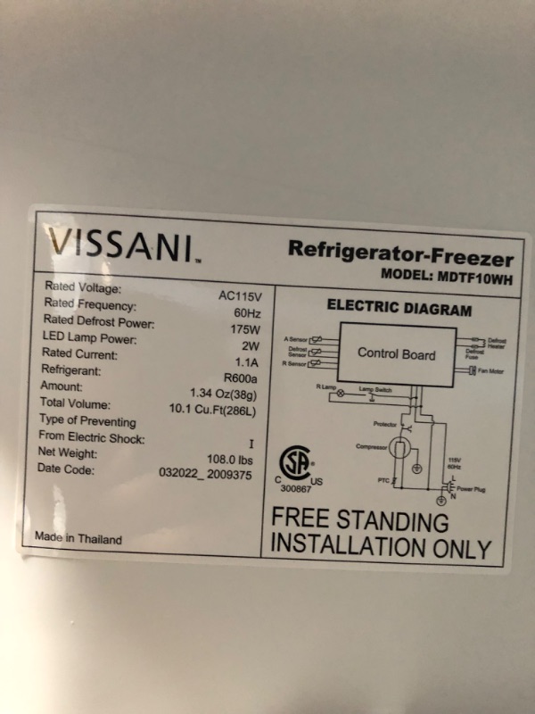 Photo 15 of Vissani 10.1 cu. ft. Top Freezer Refrigerator in White