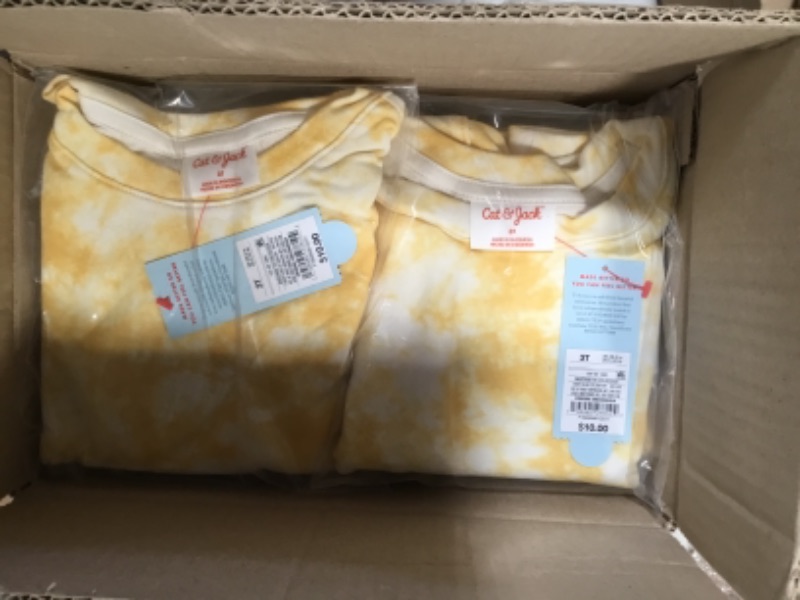 Photo 3 of *** WHOLE CASE OF 12***  
Toddler Crewneck Pullover Sweatshirt - Cat & Jack™  Mustard Tie Dye SIZE 3T


