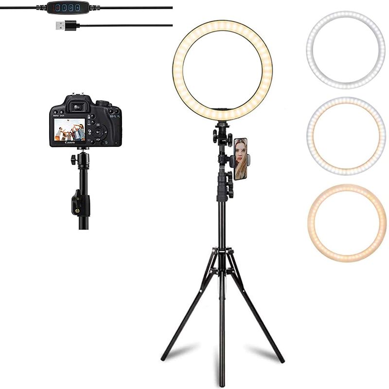 Photo 1 of Ring Light with Stand OEBLD Selfie Light Ring with iPhone Tripod and Phone Holder (D(10.2''Ring Light & 63''Tripod))
