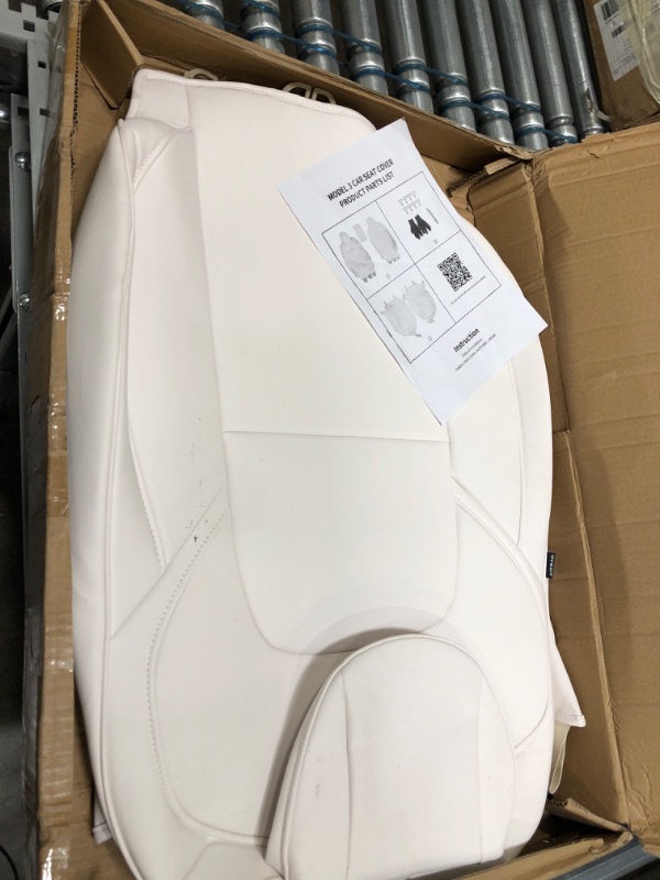 Photo 1 of *INCOMPLETE* Xipoo Fit Tesla Model 3 Model Y Car Seat Cover PU Leather Cover All Season Protection for Tesla Model 3 2017-2022 Model Y 2020 2021 2022 (White-PU, Model 3/Y
