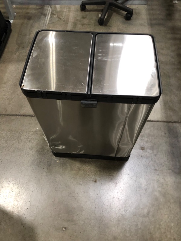 Photo 3 of (MINOR DAMAGE)iTouchless SoftStep 16 Gallon Step Trash Can & Recycle Bin with Activated Carbon Filter Deodorizers, Stainless Steel, 2 x 8 Gallon (30L) Removable Color-Coded Buckets, Soft Close and Airtight Seal
