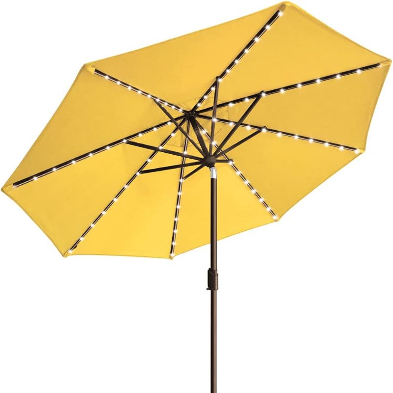 Photo 1 of (DOES NOT FUNCTION)EliteShade USA sunumbrella 9ft Market Umbrella with 80 LED Lights Patio Umbrellas Outdoor Table Umbrella with Ventilation and 5 Years Non-Fading Top,Sunflower Yellow
