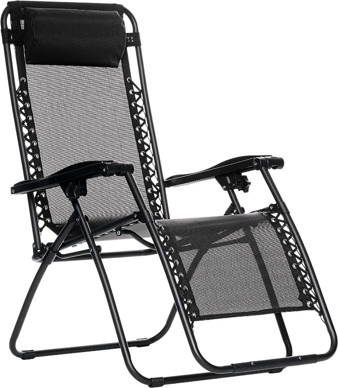 Photo 1 of (DIRTY)Amazon Basics Outdoor Textilene Adjustable Zero Gravity Folding Reclining Lounge Chair with Pillow, Black

