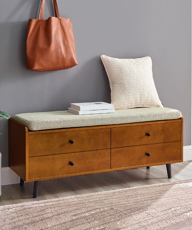 Photo 1 of 46 Mid Century Storage Bench with Cushion in Acorn/Tan
