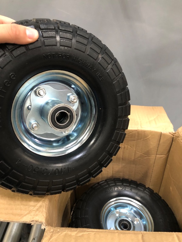 Photo 3 of 
(3-Pack) AR-PRO 10-Inch Solid Rubber Tires and Wheels - Replacement 4.10/3.50-4” Tires and Wheels with 5/8” Axle Bore Hole, 1 3/4” Offset Hub