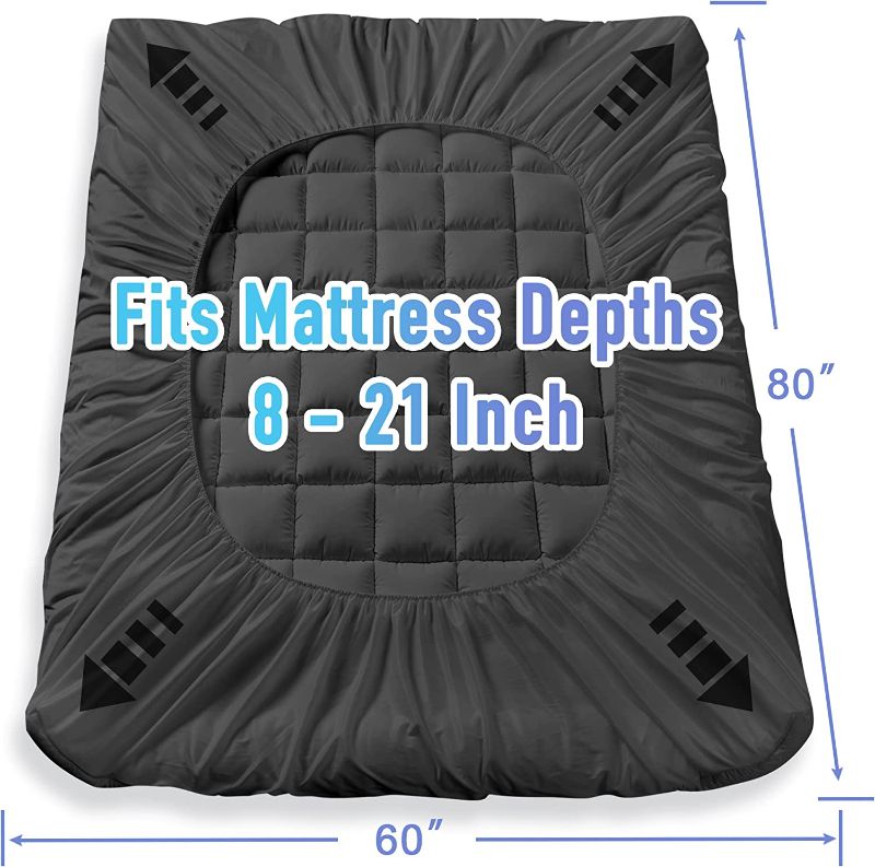 Photo 1 of Bedding Quilted Fitted Queen Mattress Pad Cooling Breathable Fluffy Soft Mattress Pad Stretches up to 21 Inch Deep, Queen Size, Dark Grey