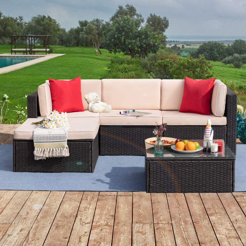 Photo 1 of ***ONE BOX ONLY** **INCOMPLETE**Patio Furniture Sectional Outdoor PE Rattan Wicker Lawn Conversation Cushioned Garden Sofa Set with Glass Coffee Table