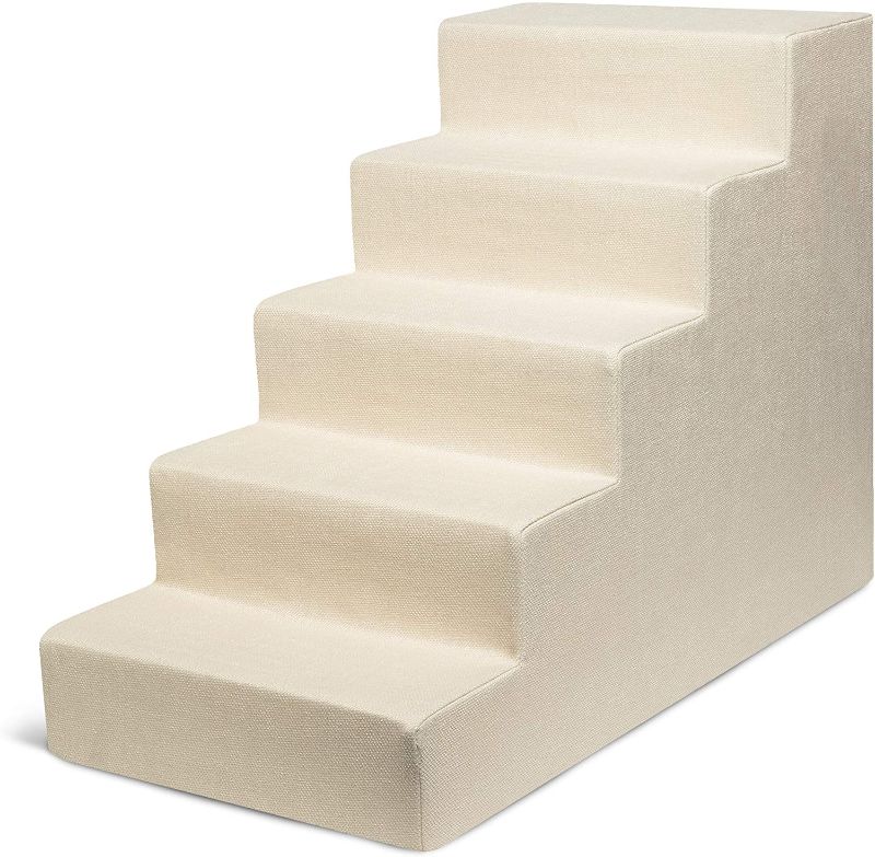 Photo 1 of Best Pet Supplies Foam Pet Steps for Small Dogs and Cats, Portable Ramp Stairs for Couch, Sofa, and High Bed Climbing, Non-Slip Balanced Indoor Step Support, Paw Safe - Ivory, 5-Step