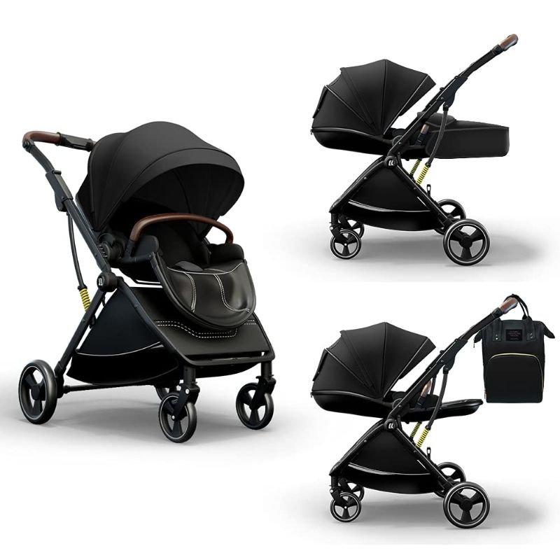 Photo 1 of Coballe Lightweight Foldable Baby Stroller: 2 in 1 Infant & Toddler Pram Stoller in High Landscape with Convertible Reversible Bassinet | Pushchair with Adjustable Backrest 3D Suspension (Black)