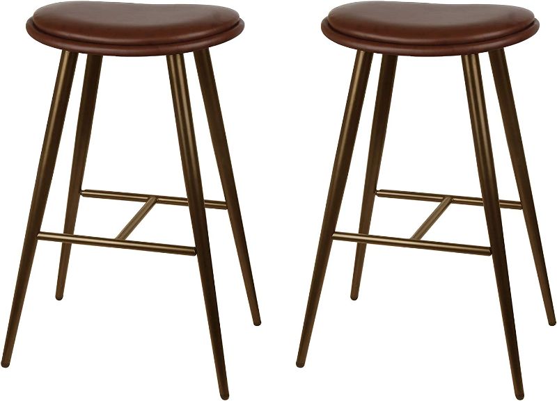 Photo 1 of 30 Inch Faux Leather Metal Barstools, Brown Backless Oval Stool for Kitchen bar Saddle seat,Set of 2
