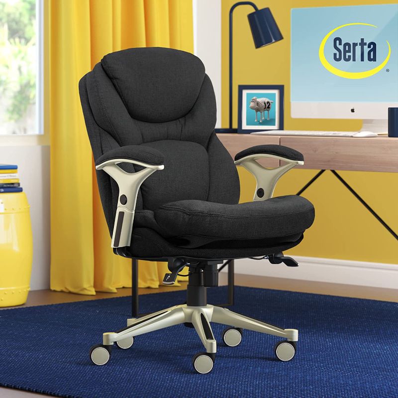 Photo 1 of Serta Ergonomic Executive Office Chair Motion Technology Adjustable Mid Back Design with Lumbar Support, Dark Gray Fabric
